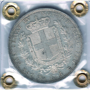 reverse: VITTORIO EMANUELE II - 5 Lire 1852 - Genova - Pagani 387.