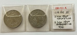 obverse: VITTORIO EMANUELE III - 2 Lire 1940 - Amagnetica e magnetica - 2 monete.