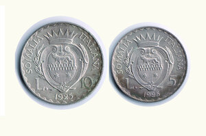 reverse: VITTORIO EMANUELE III - Somalia italiana - 5 e 10 Lire 1925