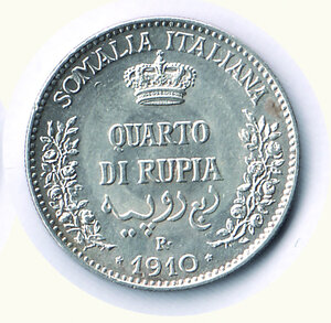 reverse: VITTORIO EMANUELE III - Somalia italiana - Quarto di Rupia 1910