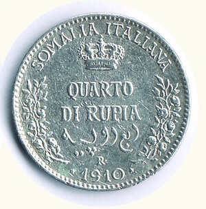 reverse: VITTORIO EMANUELE III - ¼ di Rupia 1910.