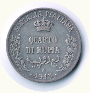 reverse: VITTORIO EMANUELE III - Somalia italiana - Quarto di Rupia 1913