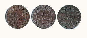 reverse: VITTORIO EMANUELE III - Somalia italiana - 2 Bese - 3 monete