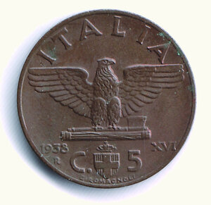 reverse: VITTORIO EMANUELE III - 5 Centesimi 1938