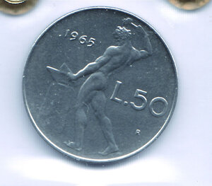 obverse: REPUBBLICA ITALIANA - 50 Lire 1965 - Stato zecca.