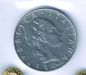 reverse: REPUBBLICA ITALIANA - 50 Lire 1965 - Stato zecca.
