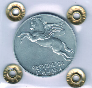 reverse: REPUBBLICA - 10 Lire 1946 - Sigillata dal perito Ruggero Lupo.