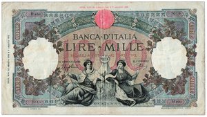 obverse: ITALIA - Regno - 1.000 Lire - Regine del Mare - Decr. 23/08/1943.