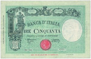 obverse: ITALIA - Regno - Vittorio Emanuele III - 50 Lire verdino