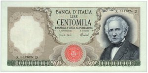 obverse: REPUBBLICA ITALIANA -  100.000 Lire Manzoni - Decr. 06/02/1974.