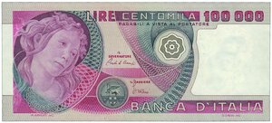 obverse: REPUBBLICA ITALIANA - 100.000 Lire Botticelli - Decr. 10/05/1982.