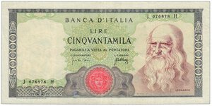obverse: REPUBBLICA ITALIANA -  50.000 Lire Leonardo - Decr. 03/07/67.