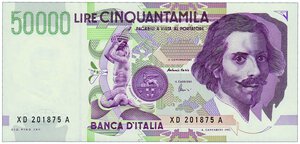 obverse: REPUBBLICA ITALIANA - 50.000 Lire 
