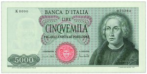 obverse: REPUBBLICA ITALIANA - 5.000 Lire 
