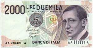 obverse: REPUBBLICA ITALIANA - 2.000 Lire Marconi - Decr. 24/10/1990 tripla A.