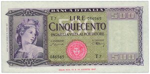 obverse: REPUBBLICA ITALIANA - 500 Lire 