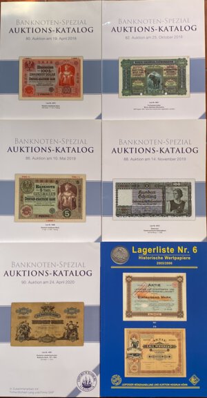 obverse: EMPORIUM HAMBURG NIMISMATIK - Banknoten Spezial. Lotto di 6 cataloghi di aste di banconote. Ottimo stato