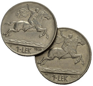 reverse: ALBANIA. Lotto 2 monete da 1 Lek 1930 V e 1927 R. BB