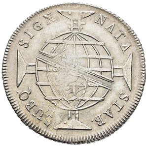 reverse: BRASILE. Joao (1799-1818). 960 Reis 1810. Ag (26,48 g). Ribattuta su 8 reales. KM#307. SPL