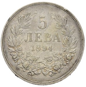 reverse: BULGARIA. Ferdinando I (1887-1918). 5 Leva 1894 KB. Ag. KM#18. BB+