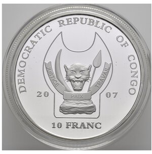 obverse: CONGO. Repubblica Democratica. 10 Francs 2007. Ag. Serie 