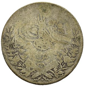 reverse: EGITTO. Impero Ottomano. Abdul Hamid. 10 qirsh 1293/33. Ag (13,16 g). MB