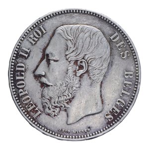obverse: BELGIO LEOPOLDO II (1865-1909) 5 FRANCHI 1867 AG. 25,00 GR. BB/BB+ (TRACCE DI PULIZIA)