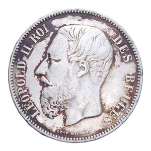 obverse: BELGIO LEOPOLDO II (1865-1909) 5 FRANCHI 1869 AG. 25,00 GR. BB (TRACCE DI PULIZIA)