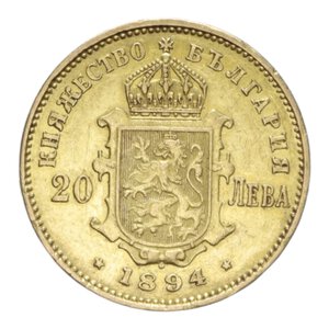 reverse: BULGARIA FERDINANDO I (1878-1907) 20 LEVA 1894 R AU. 6,45 GR. BB-SPL