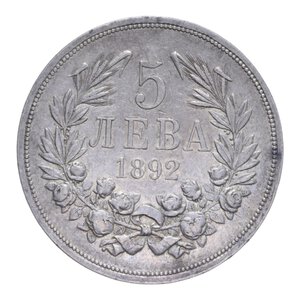 reverse: BULGARIA FERDINANDO I (1878-1907) 5 LEVA 1892 AG. 25,00 GR. BB-SPL/BB+