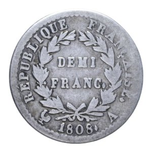 reverse: FRANCIA NAPOLEONE I (1804-1814) MEZZO FRANCO 1808 A (PARIGI) AG. 2,24 GR. qBB