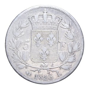 reverse: FRANCIA LUIGI XVIII (1816-1824) 5 FRANCHI 1816 AG. 24,77 GR. BB+