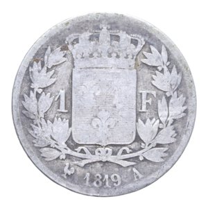 reverse: FRANCIA LUIGI XVIII (1816-1824) 1 FRANCO 1819 A (PARIGI) AG. 4,60 GR. MB-BB