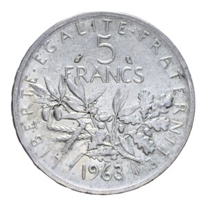 reverse: FRANCIA REPUBBLICA FRANCESE 5 FRANCHI 1963 AG. 12,00 GR. BB-SPL (COLPO)