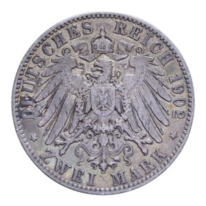 reverse: GERMANIA SASSONIA ALBERTO (1873-1902) 2 MARCHI 1902 E AG. 11,04 GR. BB+