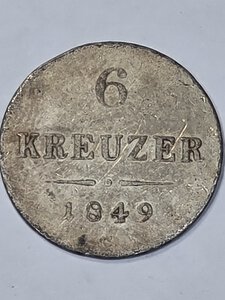 reverse: AUSTRIA. 6 KREUZER 1849 c C 19,5MM/1,8GR QBB.