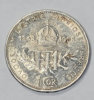 reverse: AUSTRIA. 1 CORONA 1908 C 23MM/5GR QSPL.