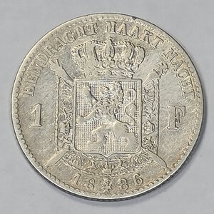 reverse: BELGIO. 1 FRANCO 1886 C 23,4MM/4,87GR MB++.