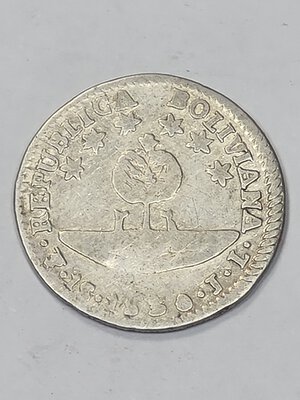 reverse: BOLIVIA. 1 SOLES 1830 jl NC 21MM/3GR MB.