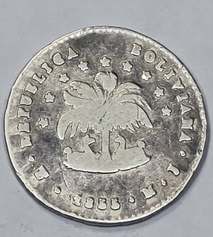 reverse: BOLIVIA. 1/2 SOLES 1855 C 17MM/1,77GR MB+.