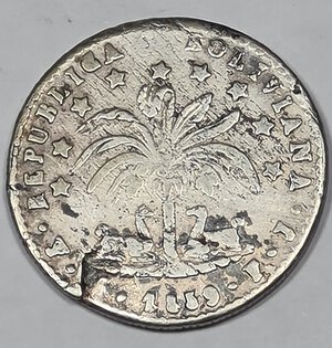 reverse: BOLIVIA. 1 SOLES 1859 fj R 19,7MM/3,75GR MB+.