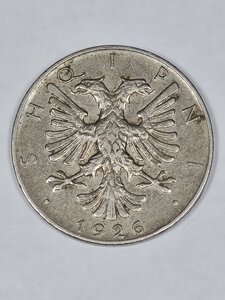 reverse: ALBANIA. 1/2 LEK 1926 C 24MM/5,91GR BB.