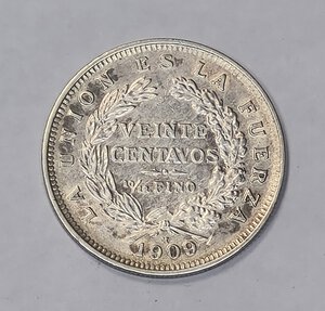 reverse: BOLIVIA. 20 CENT 1909 C 23,5MM/4GR BB++.