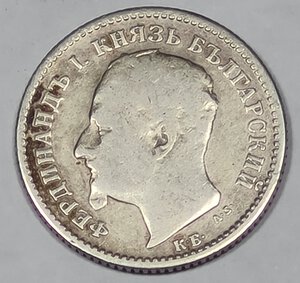 obverse: BULGARIA. 50 STOTINKI 1891 C 17,5MM/2,42GR MB.