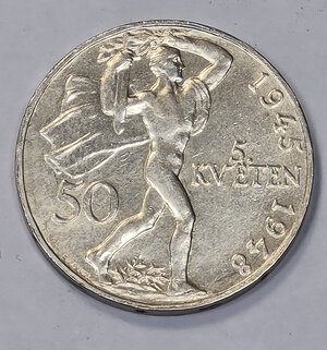 reverse: CECOSLOVACCHIA. 50 CORONE 1948 C 28MM/10GR BB/SPL.