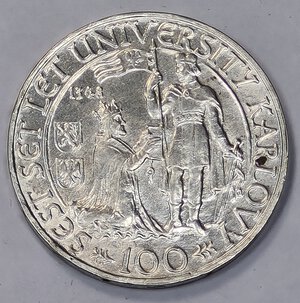 reverse: CECOSLOVACCHIA. 100 CORONE 1948 C 31,5MM/13,9GR SPL/QFDC.