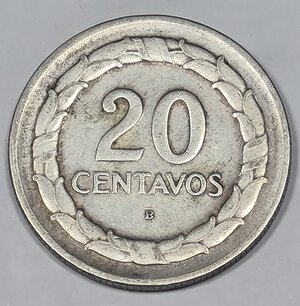 reverse: COLUMBIA. 20 CENTAVOS 1947 C 23MM/5GR MB+.