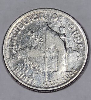 obverse: CUBA. 20 CENTAVOS 1952 C 23,3MM/4,9GR MB+.