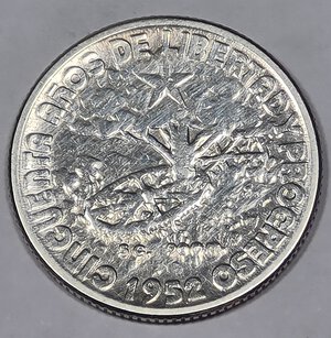 reverse: CUBA. 20 CENTAVOS 1952 C 23,3MM/4,9GR MB+.