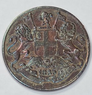 obverse: INDIE EST BRITANNICHE. 1/4 ANNA 1835 NC 25,5MM/6,4GR MB+.